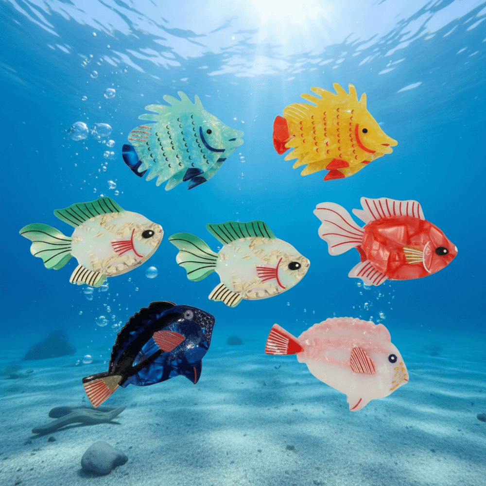 金魚アセテート海洋動物ヘアクローカラフルな幾何学模様海洋生物 - Korean Women Lifestyle のレビューと価格